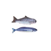 2x Kattenspeeltjes vissen knuffels - 19 cm - zalm / makreel - Speelgoed vissen voor katten