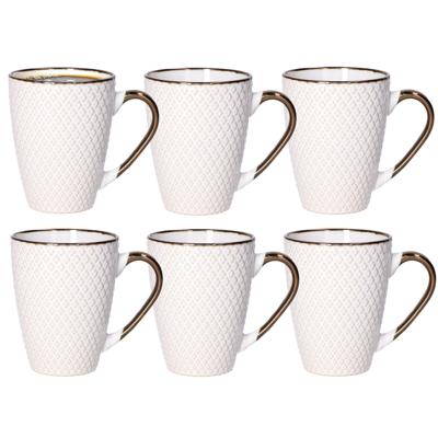 Koffiemokken Harlekijn - 10x stuks - Keramiek - wit/goud - 300 ml - 8 x 11 cm