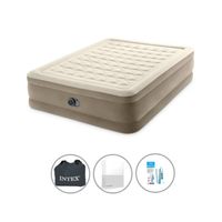 Intex Luchtbedset- 2-Persoons - 152 x 203 x 46 cm - Beige - Met Ingebouwde pomp + Hoeslaken Wit + Reparatieset