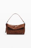 Middelgrote tas met borduursels in leerlook - BROWN - U