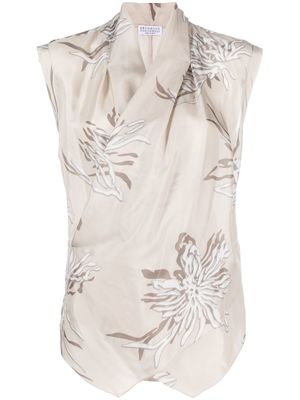 Brunello Cucinelli blouse en soie à imprimé abstrait - Tons neutres