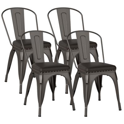 Eetkamerstoelen 4-delige set Bistrostoel Metalen Stoel Stapelbaar Keukenstoelen met Bekleding Tuinstoelen met Rugleuning 44 x 53 x 84 cm Schotgrijs