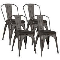 Eetkamerstoelen 4-delige set Bistrostoel Metalen Stoel Stapelbaar Keukenstoelen met Bekleding Tuinstoelen met Rugleuning 44 x 53 x 84 cm Schotgrijs