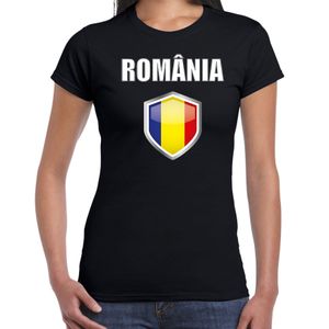 Roemenie fun/ supporter t-shirt dames met Roemeense vlag in vlaggenschild 2XL  -
