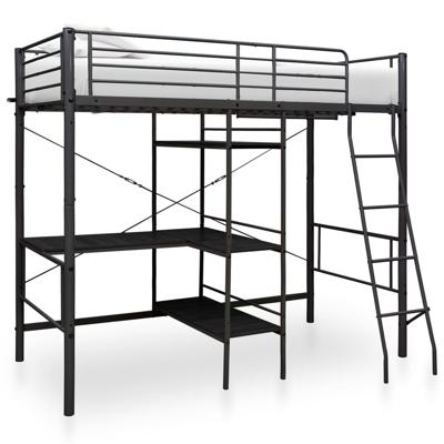 Stapelbedframe met tafel metaal zwart 90x200 cm