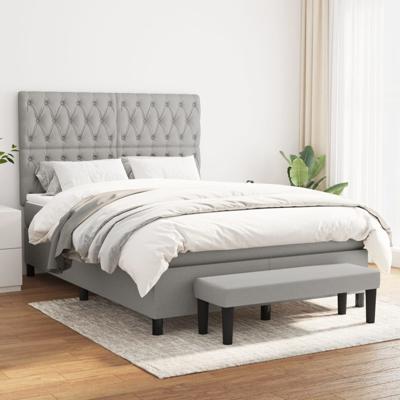 Boxspring met matras stof lichtgrijs 140x190 cm