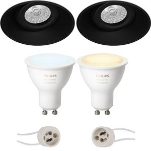 Pragmi Nivas Pro - Inbouw Rond - Mat Zwart - Trimless - Kantelbaar - Ø150mm - Philips Hue - LED Spot Set GU10 - White Ambiance - Bluetooth