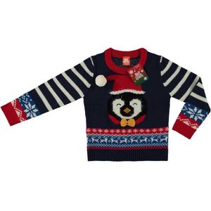 Blauwe kersttrui pinguin voor kinderen 152/164 (12/13 jaar)  -