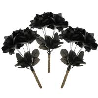 Halloween bloemen boeket - 3x - zwarte rozen - 35 cm - Horror decoratie accessoires