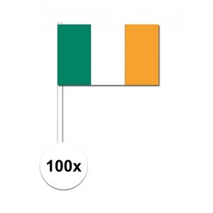 100x Ierland decoratie papieren zwaaivlaggetjes   -