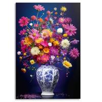 Reinders - Delft Blue Vibrant Flowers - Glasschilderij 78x116cm