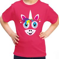 Dieren verkleed t-shirt voor meisjes - eenhoorn gezicht - carnavalskleding - roze - thumbnail