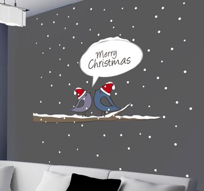 Sticker vogels kerst Merry Christmas