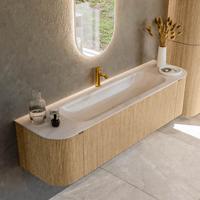 Badmeubel Mondiaz Kurve-Dlux | 170 cm | Meubelkleur Oak | Wastafelkleur Meli | Solid surface | Wasbak midden spoelbak | 1 kraangat