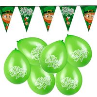 St Patricks Day versierpakket met 1x vlaggenlijn en 12x ballonnen - Feestslingers