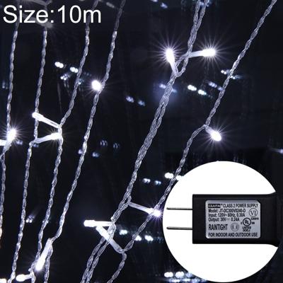 UL588 10m IP43 waterdichte LED gordijn licht 100 LEDs Fairy tekenreeks decoratief licht met einde joint & 8 model functies U.S. plug (wit licht)