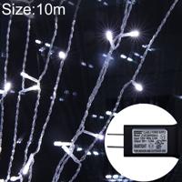 UL588 10m IP43 waterdichte LED gordijn licht 100 LEDs Fairy tekenreeks decoratief licht met einde joint & 8 model functies U.S. plug (wit licht)