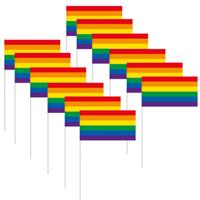 Zwaaivlaggetjes - 30x - handvlaggetjes regenboog - 12 x 30 cm - met stokje - Pride