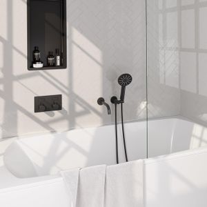 BRAUER Black Edition thermostatische inbouw badkraan - drukknoppen SET 04 - uitloop - 3 standen handdouche - doucheslang - wandaansluitbocht - zwart mat 5-S-211