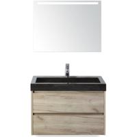 Dante Badmeubelset 80 cm - Craft Oak - Wastafel Hardsteen Wit Lucca met Sence Spiegel