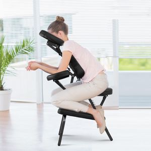 Massagestoel Inklapbaar Tattoostoel in Hoogte Verstelbaar Therapiestoel Draagbaar Klapmassagestoel met Draagtas Zwart