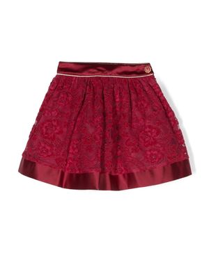 Patachou jupe en dentelle à ourlet satiné - Rouge