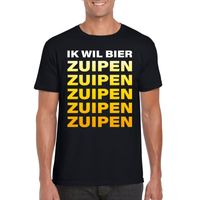 Ik wil bier zuipen tekst t-shirt zwart heren