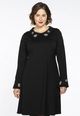 Yoek Dress beaded collar | Zwart | Maat 54/56