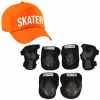 Set van valbescherming voor kinderen maat L / 9 tot 10 jaar met een stoere SKATER pet oranje