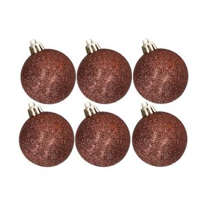 6x stuks kunststof glitter kerstballen donkerbruin 6 cm