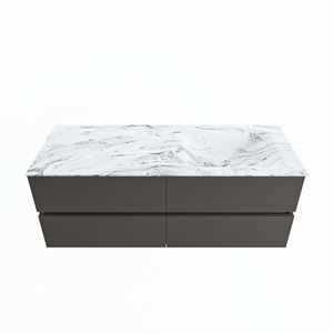 MONDIAZ VICA-DLUX 130cm badmeubel onderkast Dark grey 4 lades. Inbouw wastafel CLOUD rechts zonder kraangat, kleur Glace.