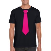 Zwart t-shirt met roze stropdas heren Zwart t-shirt met roze stropdas heren
