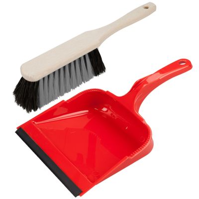 Stoffer en blik rood van kunststof/hout met lip voor binnen