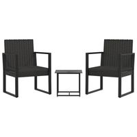 vidaXL 3-delige Loungeset met kussens poly rattan zwart - thumbnail