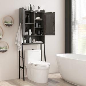 Opbergmeubel voor Boven het Toilet met Dubbele Deuren en Metalen Frame Verstelbare Planken voor Toiletten Badkamers Bijkeukens