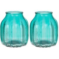 Bloemenvaas klein - set van 2x - turquoise blauw - transparant glas - D14 x H16 cm - thumbnail