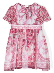 Dolce & Gabbana Kids robe fleurie en soie à taille empire - Rose