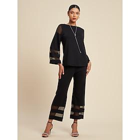 Dames Informele stijl Chiffon Modaal Effen / effen kleur Alledaagse kleding Afspraakje Uitgaan Illusie Zwart Wit Ronde hals PureKleur Ruimvallend Lange mouw E