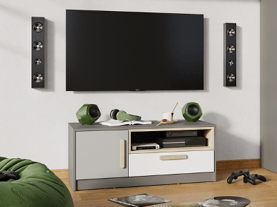 TV-meubel PIKA 1 deur 1 lade wit/lichtgrijs
