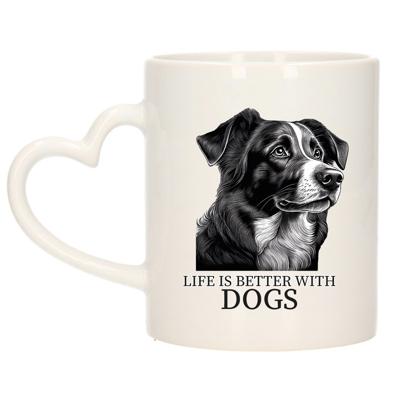 Cadeau mok voor honden liefhebbers - Border Collie - wit - hartjes oor - keramiek - 300 ml