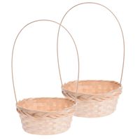2x stuks gevlochten mandjes/paasmandjes bamboe rond met hengsel 38 cm