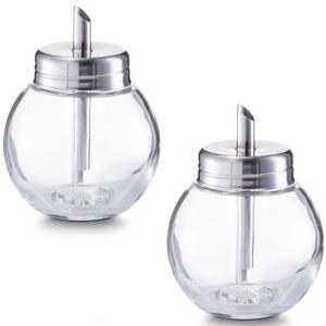 Zeller Suikerstrooier van glas/metaal - 2x - 240 ml - 12 cm - suikerpotje