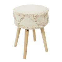 Bijzet krukje model Macrame Tangers - naturel - dennenhout - D30 x H41 cm - Meubels - Zitten