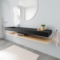 Mondiaz Alan badmeubel 200 cm planchet washed oak vrijhangend wastafel links 1 kraangat zwart