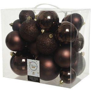 26x Kunststof kerstballen mix donkerbruin 6-8-10 cm kerstboom versiering/decoratie - Kerstbal