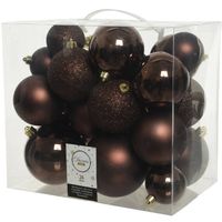 26x Kunststof kerstballen mix donkerbruin 6-8-10 cm kerstboom versiering/decoratie - Kerstbal - thumbnail