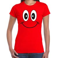 Verkleed T-shirt voor dames - Smile Emoticon - rood - carnaval - feestkleding