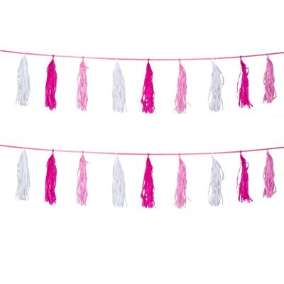 Kwast tassel feestslingers roze - 2x - 3 meter - Meisjes geboren feestartikelen versieringen