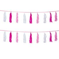 Kwast tassel feestslingers roze - 2x - 3 meter - Meisjes geboren feestartikelen versieringen