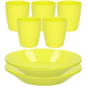 Kunststof ontbijt/diner 12x bordjes 26 cm en 10x bekertjes 300 ML set groen